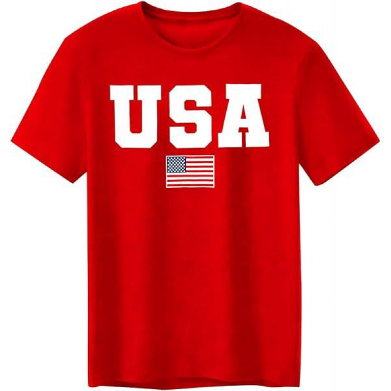 Red USA Embroidery Flag Sleeve Mens Short Sleeve Polo Shirt American Patriotic Top