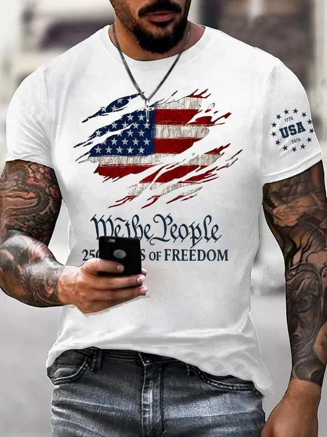 Mens White USA EST 1776 Star Graphic Short Sleeve T-Shirt Patriotic American Tee