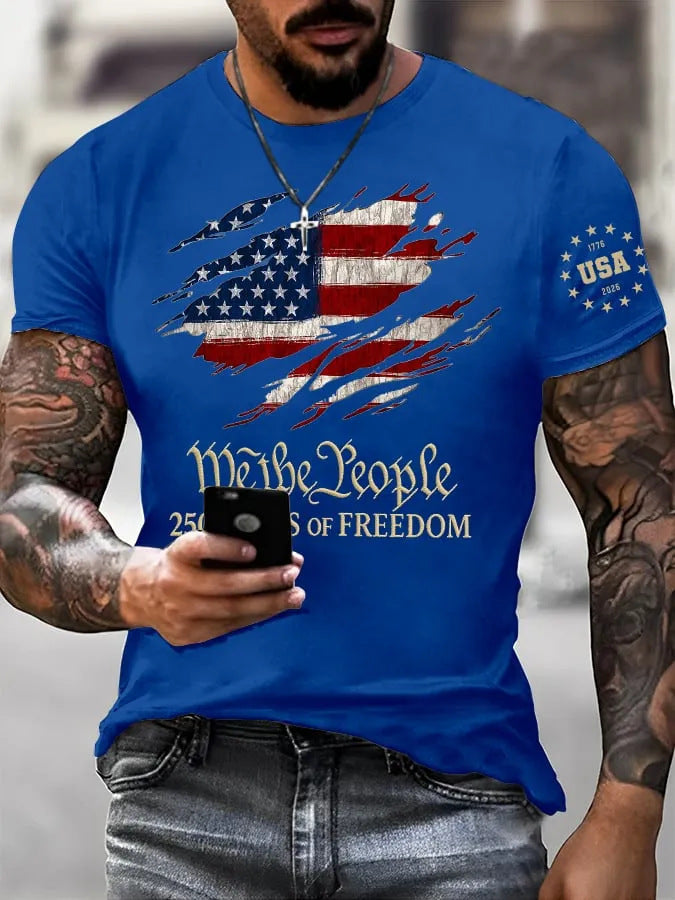 USA 250th Anniversary Eagle Emblem 1776-2026 Men Patriotic Short Sleeve Tee